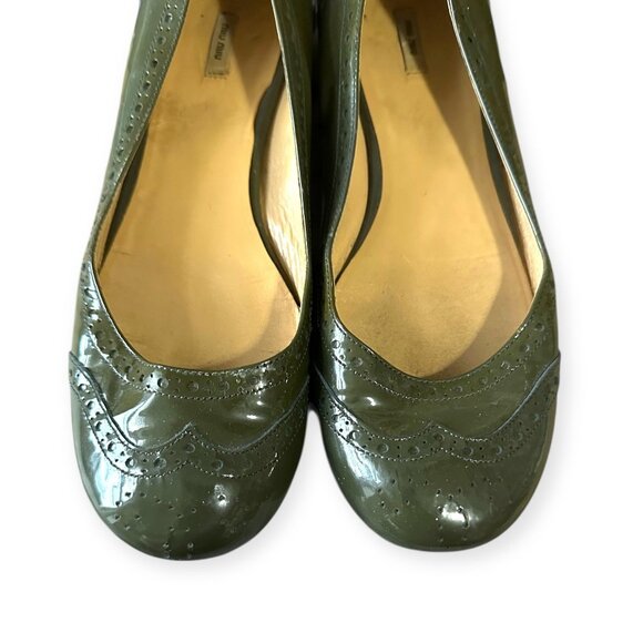 Miu Miu Patent Olive Green Brogue Round-Toe Low Heel Pumps 39 EU - Picture 10 of 10